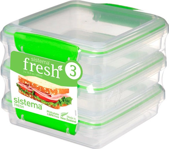 Δοχεία Τροφίμων Σετ 3 τμχ Πράσινο Lunchbox Fresh 450 ml, Sistema