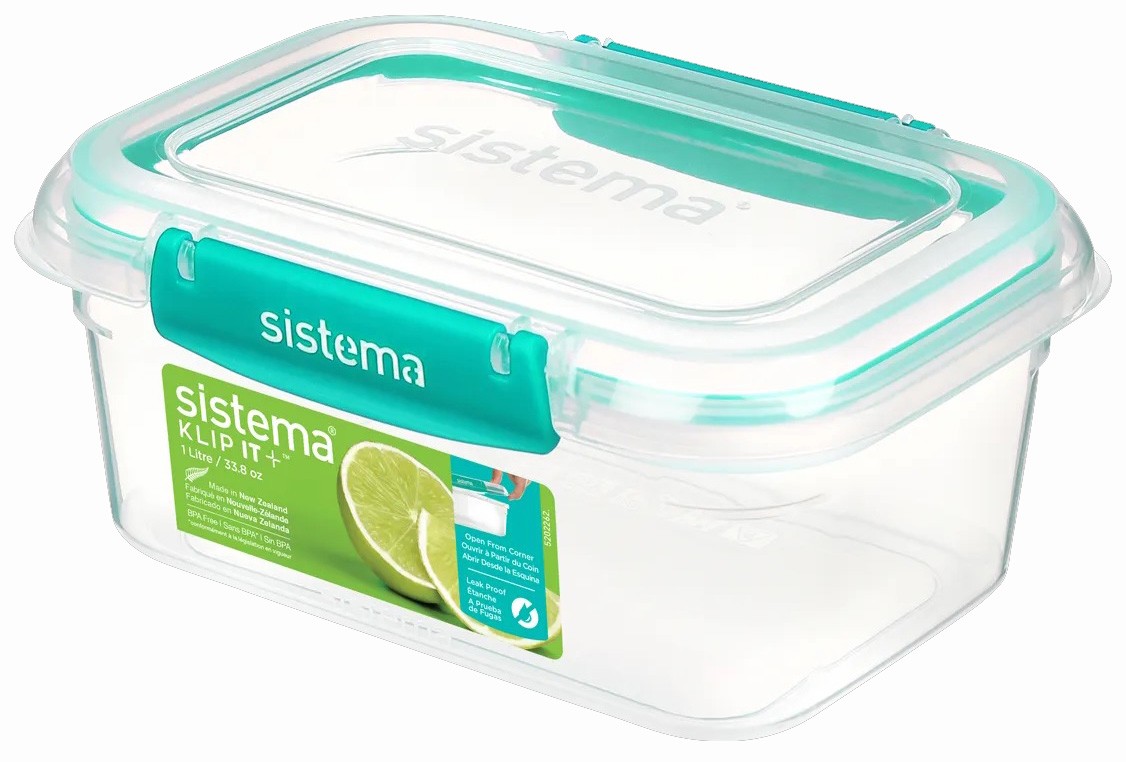 Δοχεία Φαγητού 1lt Klip It Plus Minty Teal Rectangular από μη τοξικό πλαστικό, Sistema