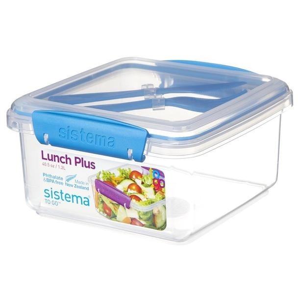 Δοχείο Φαγητού Μπλε Lunch Box Plus με μαχαιροπίρουνα 1,2lt, Sistema