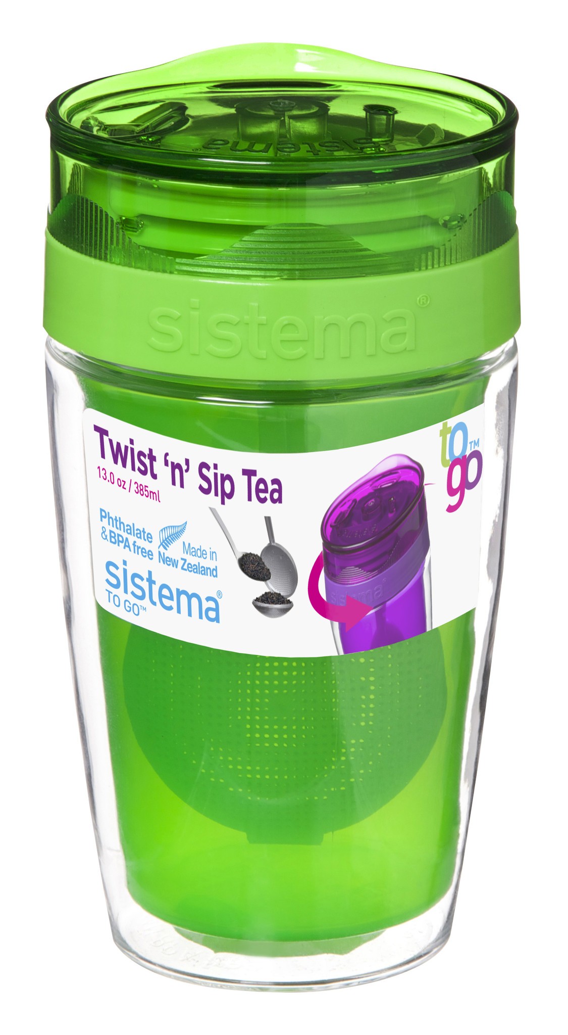 Ποτήρι Μεταφοράς Υγρών Πράσινο Twist n Sip Tea 370ml, Sistema