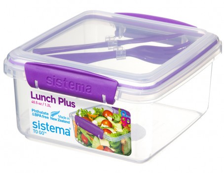 Δοχείο Φαγητού Μωβ Lunch Box Plus με μαχαιροπίρουνα 1,2lt, Sistema