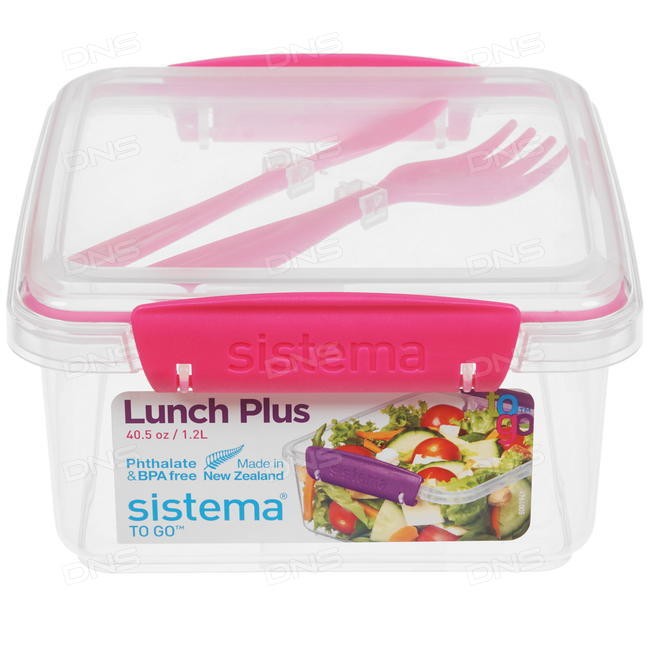 Δοχείο Φαγητού Ροζ Lunch Box Plus με μαχαιροπίρουνα 1,2lt, Sistema