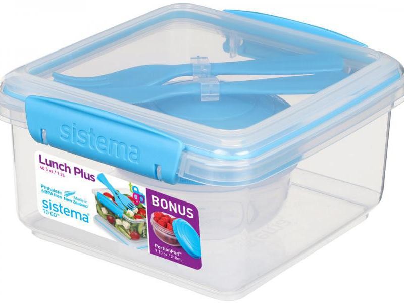 Δοχείο Φαγητού Μπλε Lunch Box Bonus με μαχαιροπίρουνα 1,2lt, Sistema