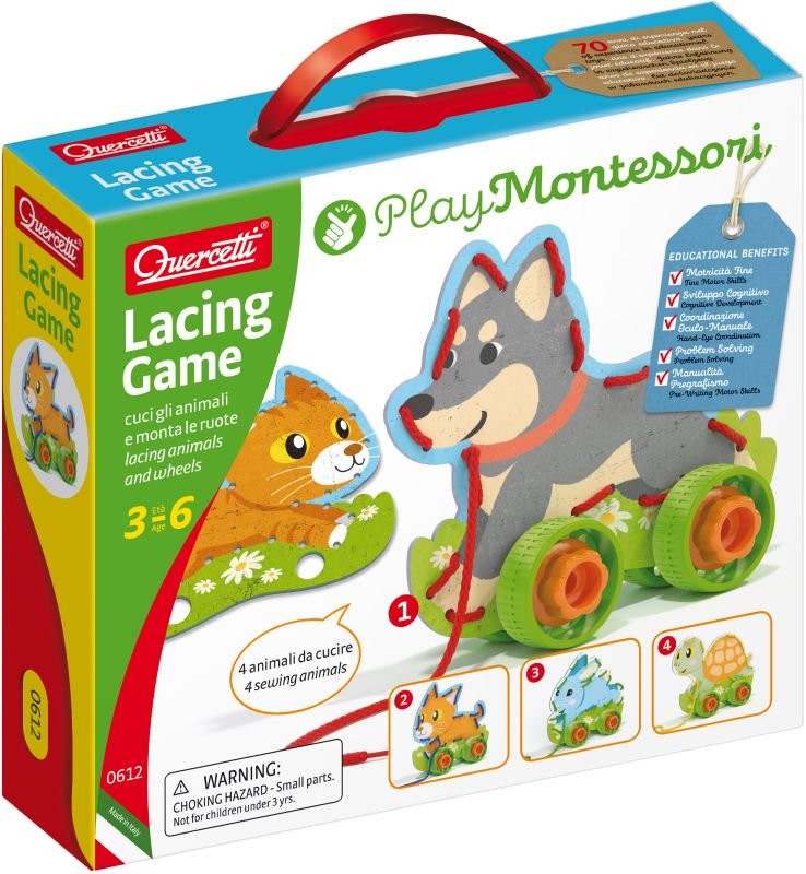 Παιχνίδι Κορδόνια Montessori Lacing Game Animals & Wheels, Quercetti