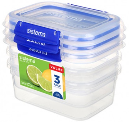 Δοχεία Τροφίμων 3 pack 1lt Klip It Plus Rectangle, από μη τοξικό πλαστικό,Sistema