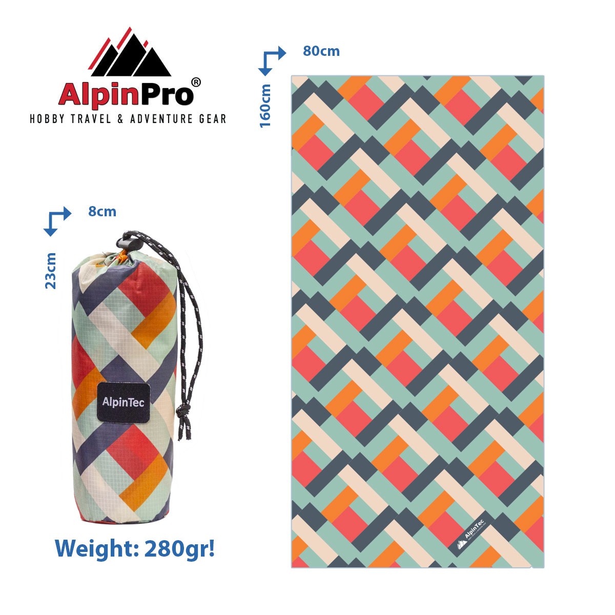 Πετσέτα Microfiber Dryfast Surfing Polygonos Anthraki XL 80X160, Alpin Tec