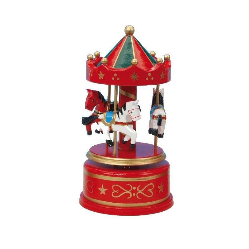 Ξύλινο Μουσικό Carousel Πράσινο Κόκκινο, Music Box World