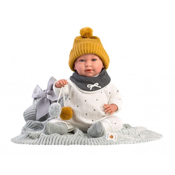 Κούκλα Αγόρι Newborn 42cm. Γκρι Κουβέρτα, Llorens