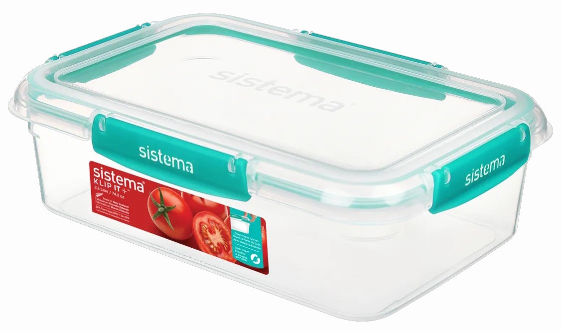 Δοχεία Φαγητού 2.2lt Klip It Plus Minty Teal Rectangular από μη τοξικό πλαστικό, Sistema