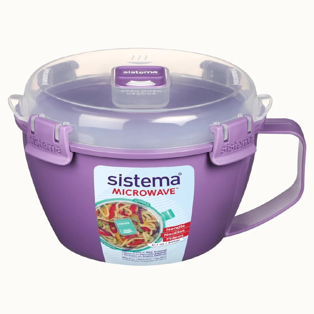 Μπολ Μικροκυμάτων Λιλά Noodle Microwave 940ml, Sistema Από μη τοξικό πλαστικό