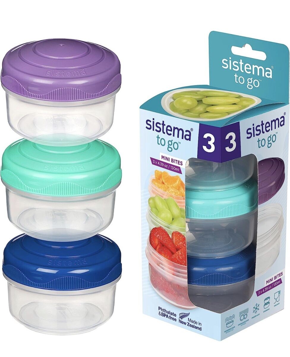 Δοχεία Τροφίμων 3τμχ Μπλε Μέντα Μωβ 130 ml Mini Bites, Sistema