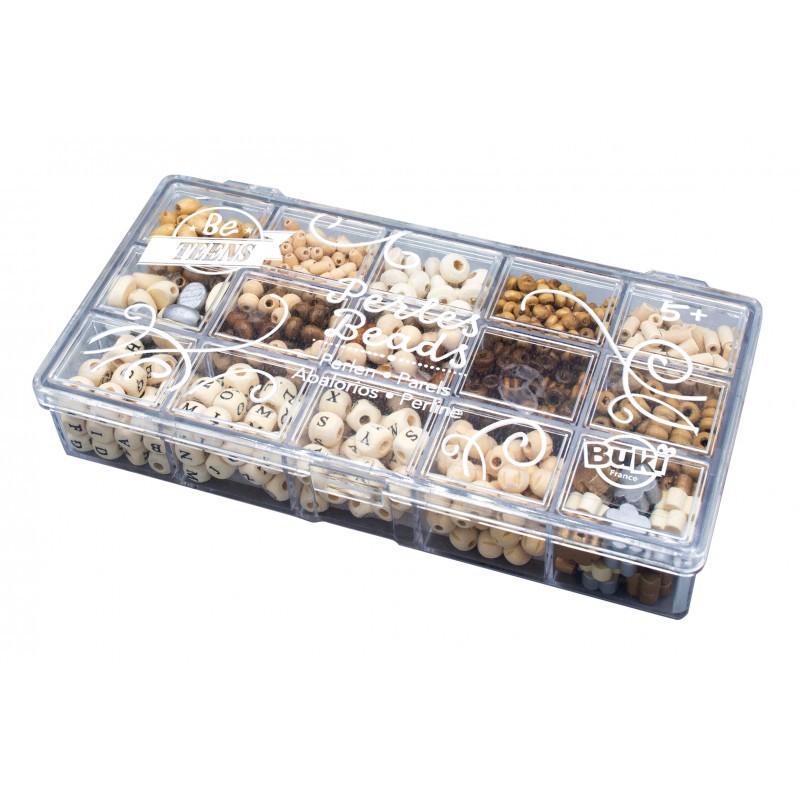 Χάντρες για Κατασκευή Κοσμημάτων Box Of Wooden Beads Natural, Buki France