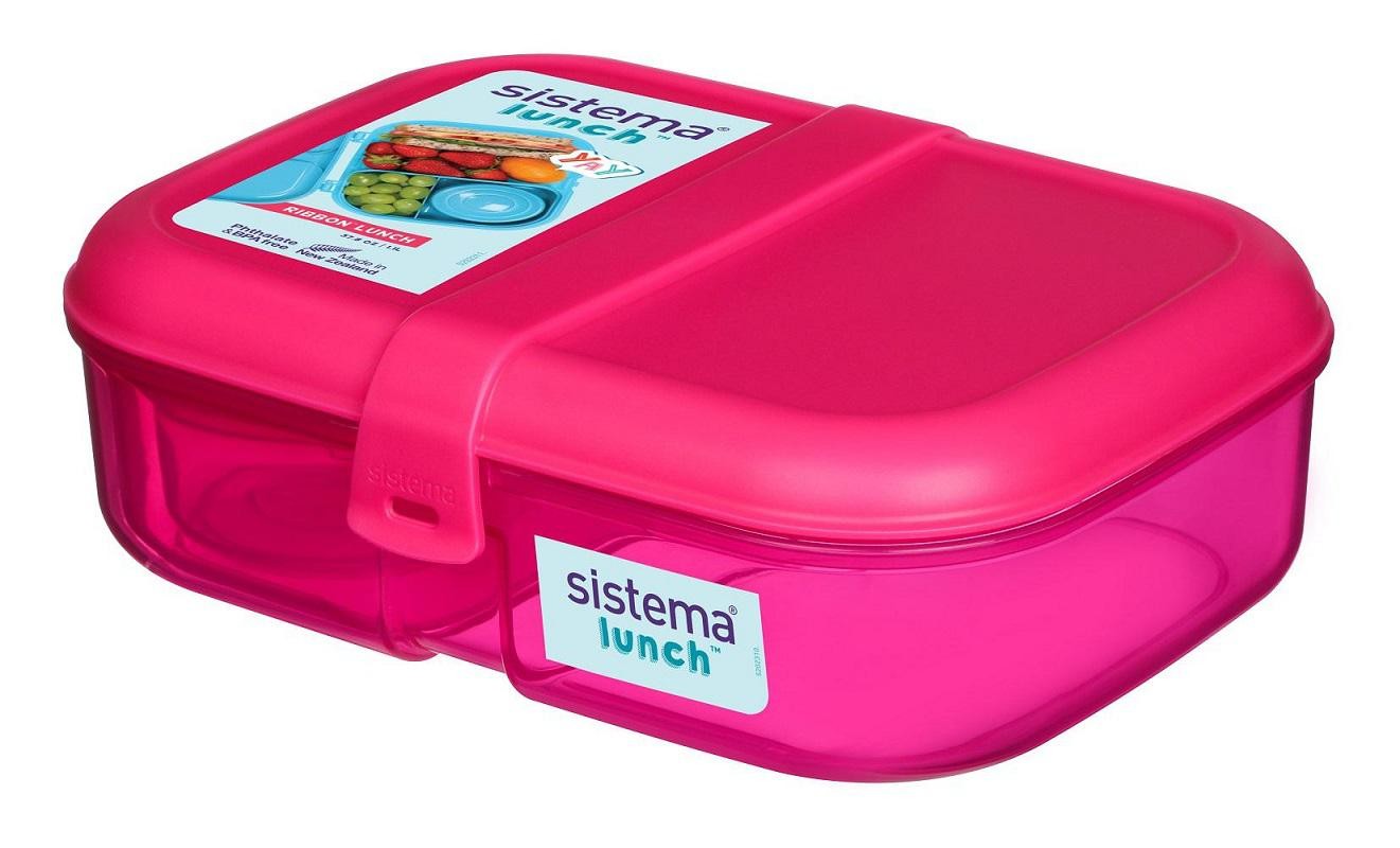 Φαγητοδοχείο Ribbon Box Ροζ Πλαστικό με Δοχείο Dressing 1.1 L, Sistema