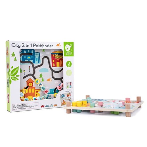 Ξύλινο Παιχνίδι Προγραφής 2 σε 1 City, Classic World