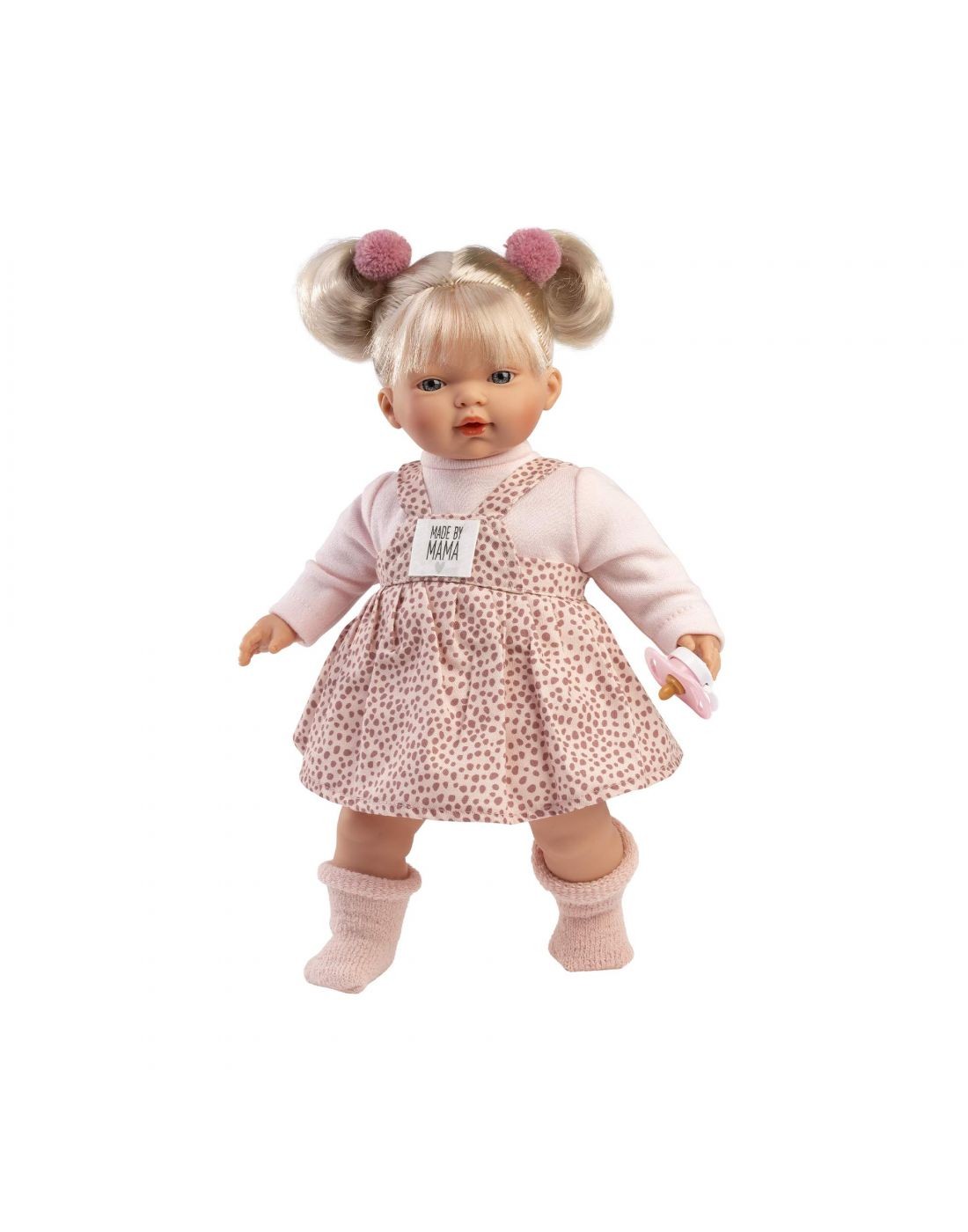 Κούκλα Ροζ Πουά Που Κλαίει με Μαλακό Σώμα Ξανθιά 33cm. Llorens