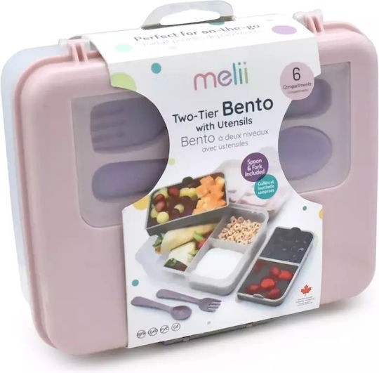 Δοχείο Φαγητού Με Χωρίσματα & Κουτάλι & Πιρούνι Σετ Ροζ, Melii