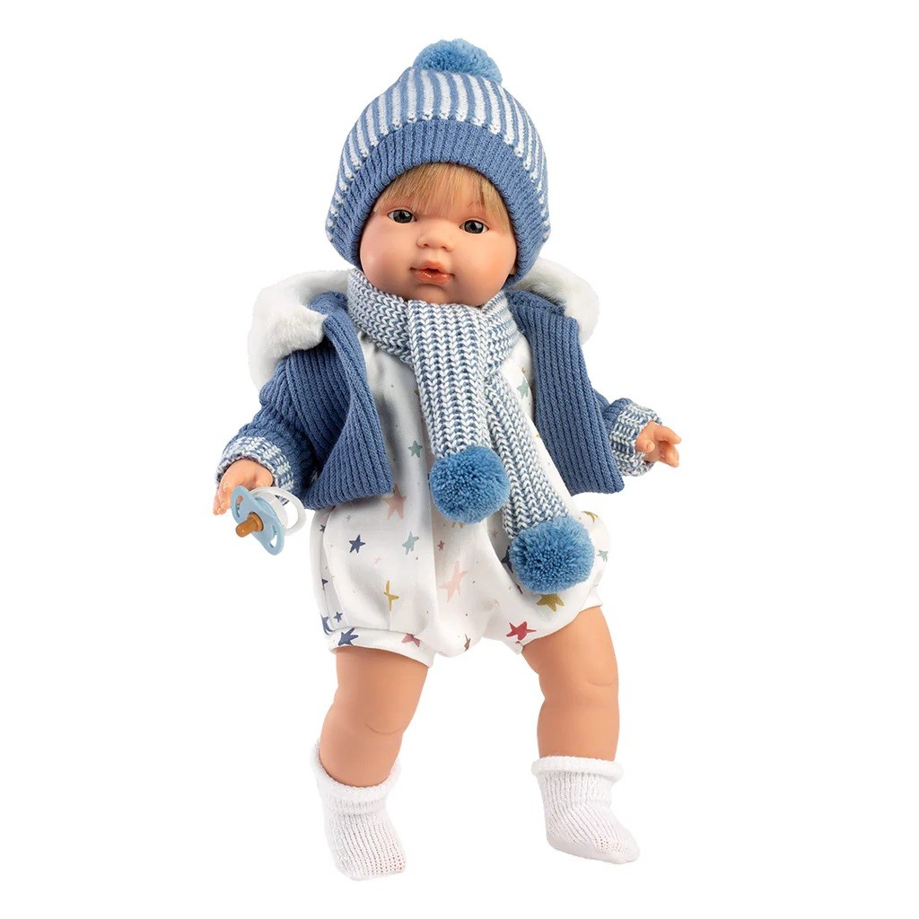 Κούκλα Μωρό 38εκ Κλαίει Γαλάζια Ζακέτα, Llorens 