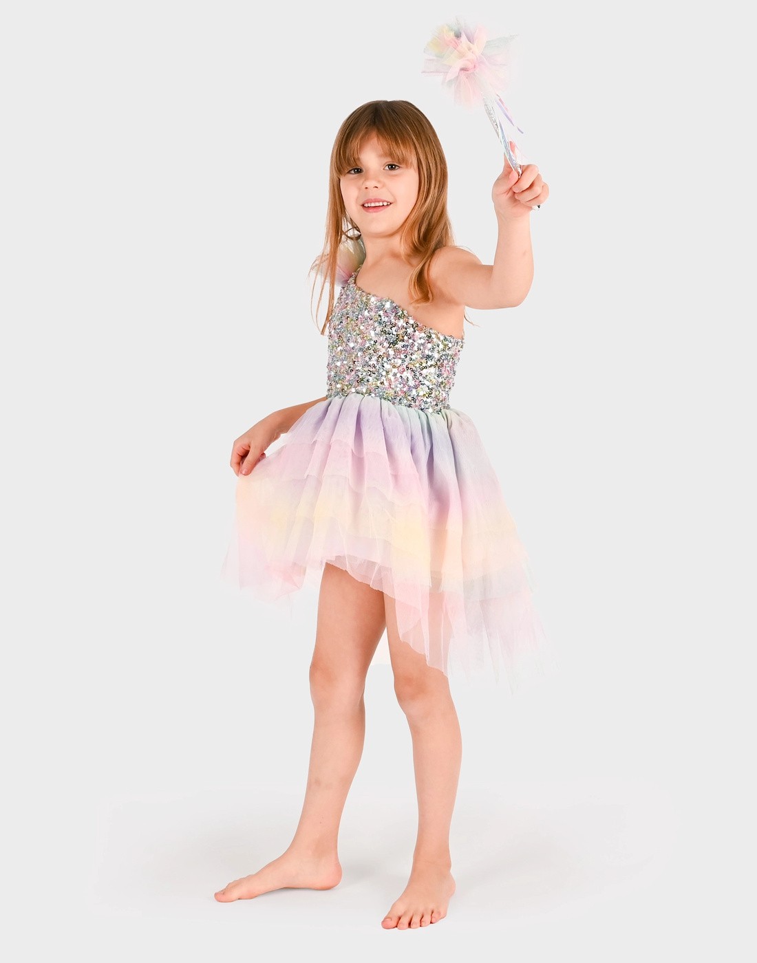 Παιδική Στολή Rainbow Fairy με Ραβδί 4-6  ετών, Den Goda Fen