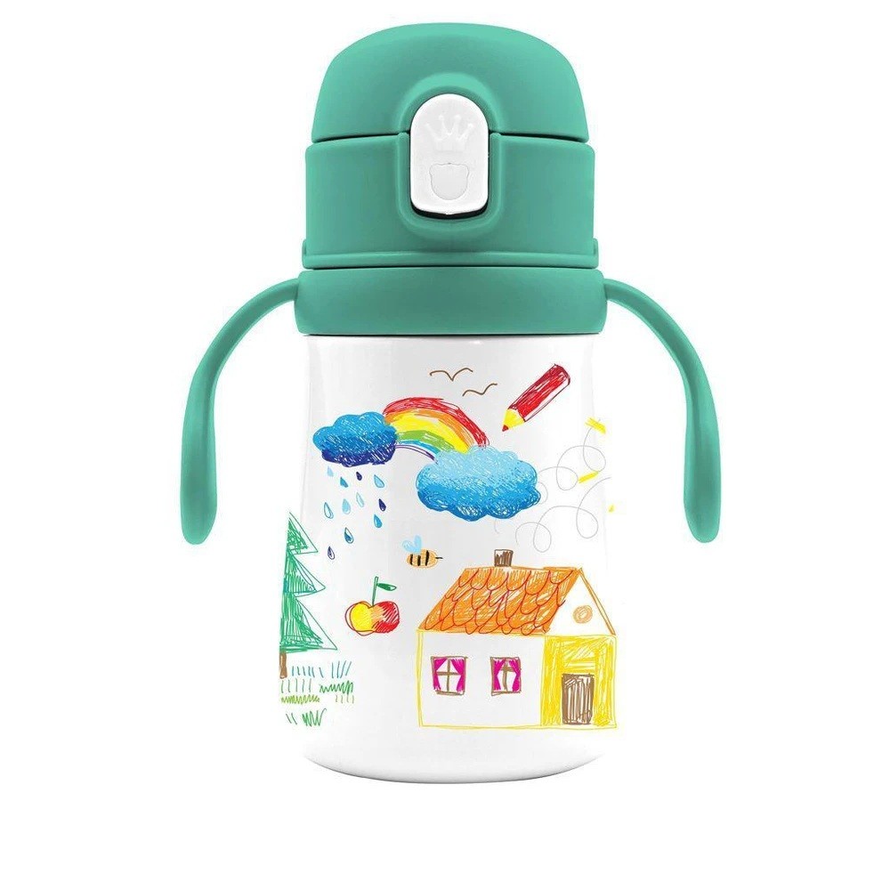 Θερμός Νερού Σπίτι Ζωγραφιά με Χερούλι Καλαμάκι 350ml, Must