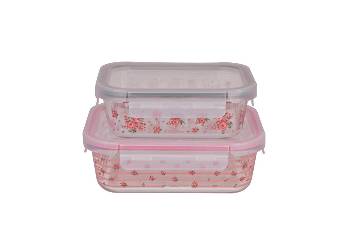 Γυάλινα Δοχεία Τροφίμων με καπάκι Bella 640 ml και 1050 ml σετ 2 τεμ, Isabelle Rose